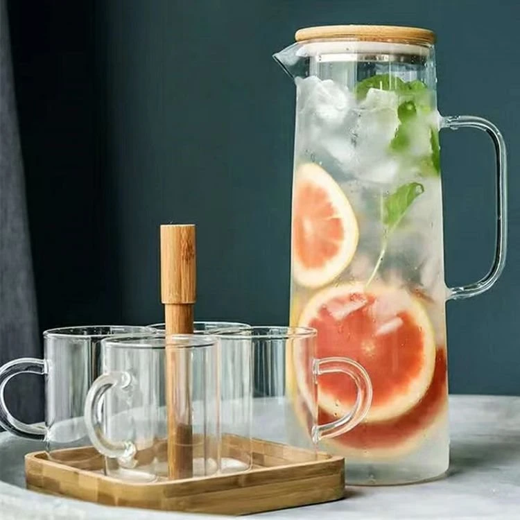 Pichet en verre de 1000 ml avec couvercles en bambou