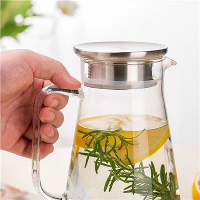 Pichet en verre de 1800 ml avec couvercles en acier inoxydable